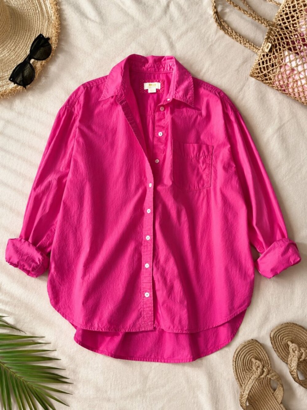 Maeve by Anthropologie Pink Oversized Button Down Shirt, M 100% Cotton Cover Up